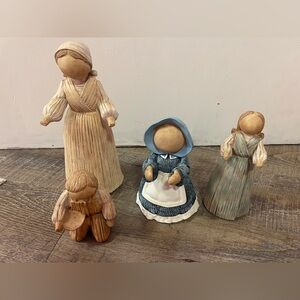Rustic Family Figurine Set - Blue, Cream, Tan